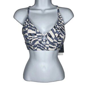 Jessica Simpson Blue White Criss Cross Bathing Suit Swimwear Bikini Top